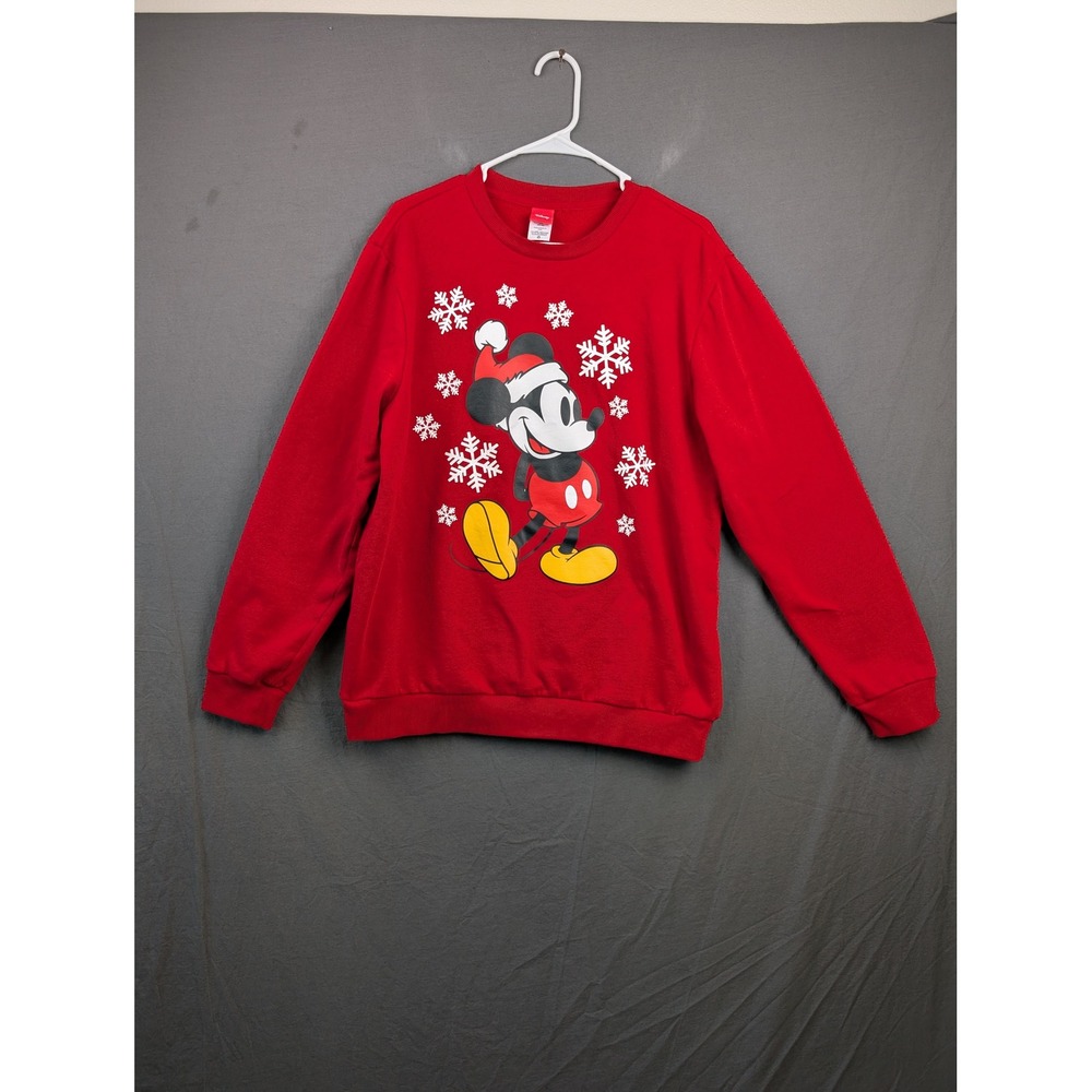 Disney Mickey Mouse Christmas Snowflake‎ Red Sweatshirt  Size Large